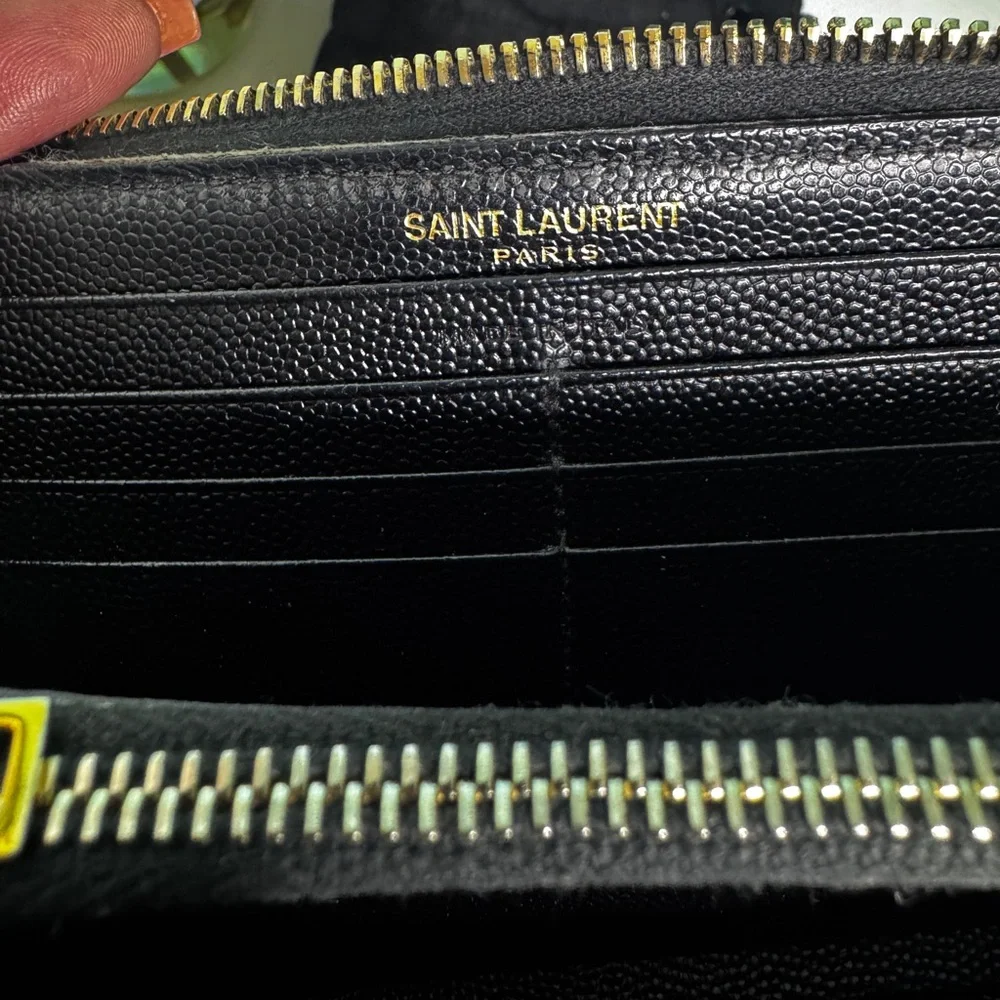 YSL Black Quilted Zip Wallet